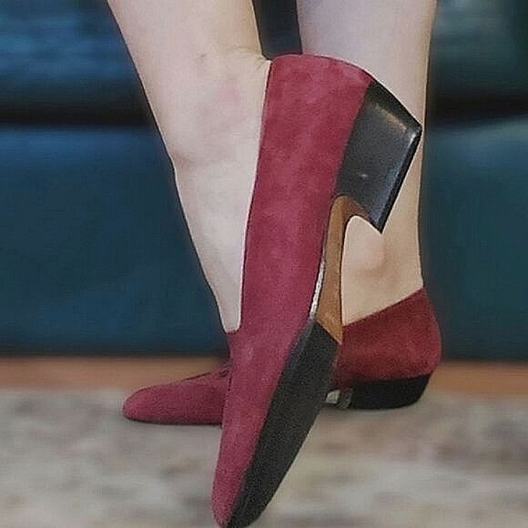 Vtg burgundy Italian suede embroidered loafers | narrow EU 35 - Picture 2 of 12